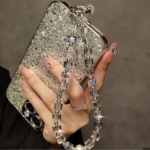 Luxury high-end crystal bead hand-held lanyard chain, phone wristlet strap